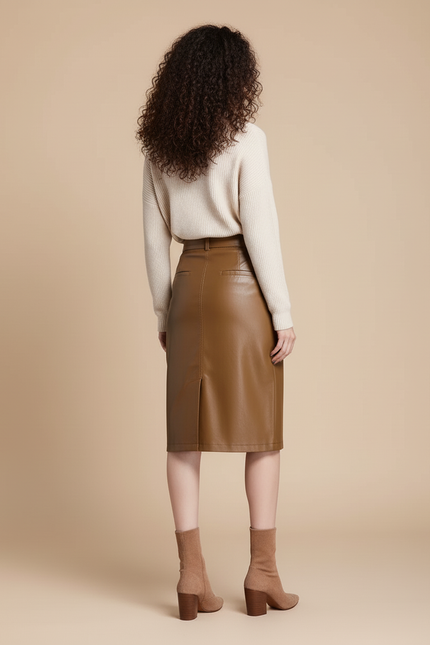 Jupe Cuir Cognac