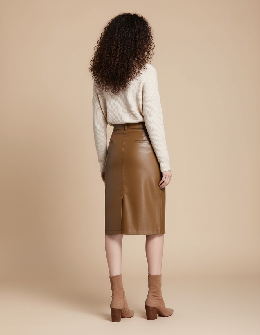 Jupe Cuir Cognac