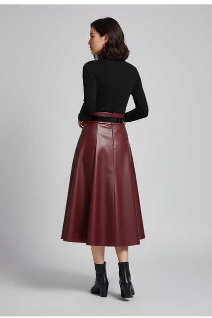 Jupe Cuir Rouge Bordeau