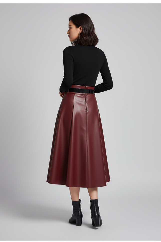 Jupe Cuir Rouge Bordeau