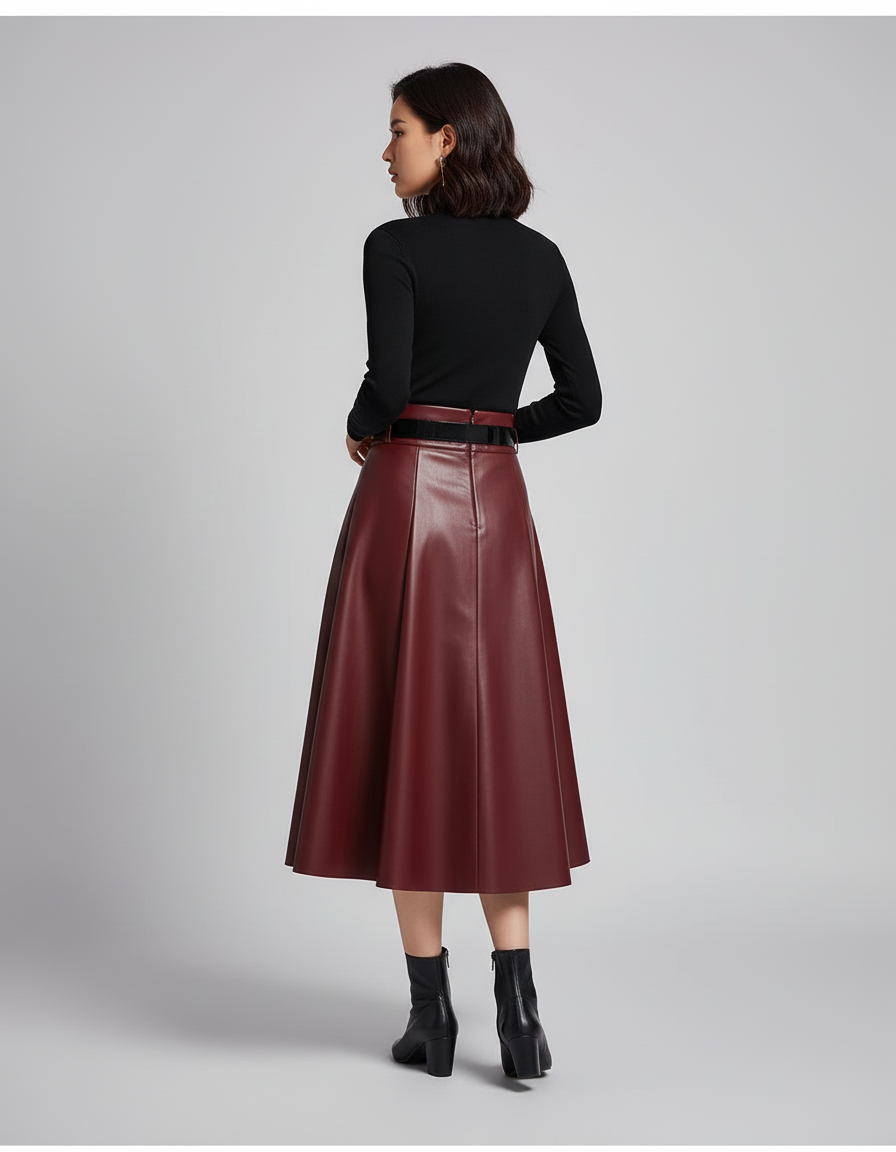 Jupe Cuir Rouge Bordeau