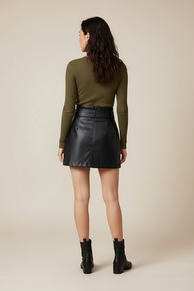 Jupe Cuir Noir Taille Haute Chic