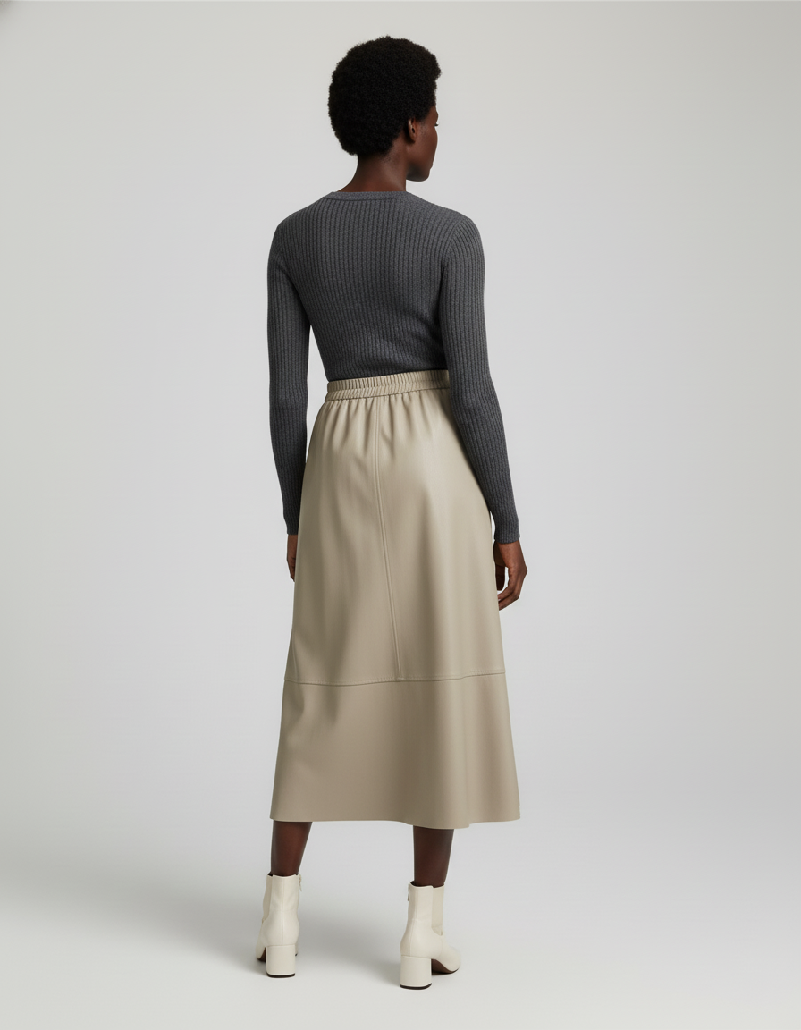 Jupe Midi Simili Cuir