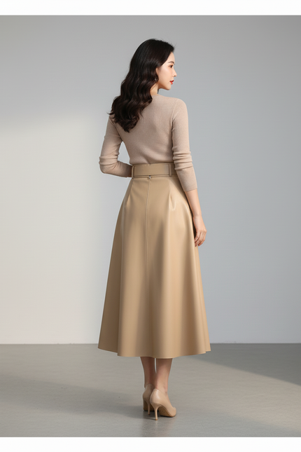 Jupe Longue Cuir Camel