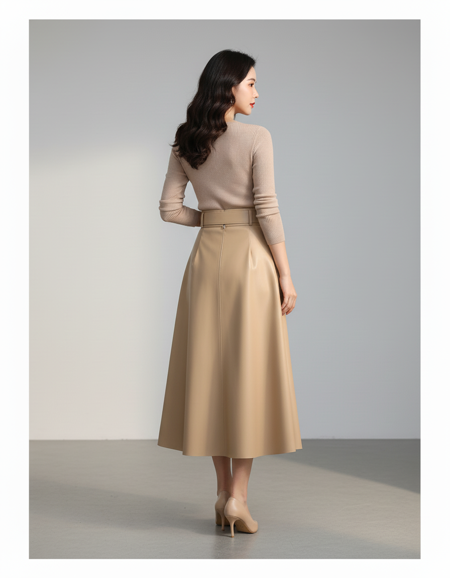 Jupe Longue Cuir Camel