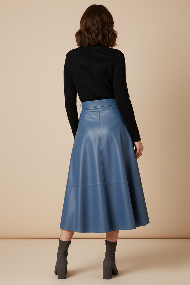 Jupe Simili Cuir Bleu