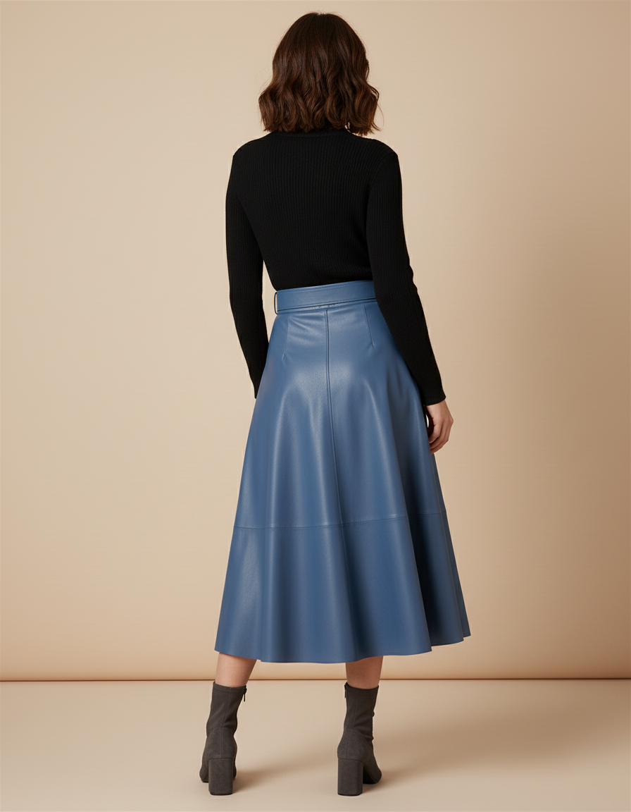 Jupe Simili Cuir Bleu