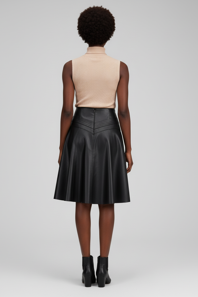 Jupe Corolle Simili Cuir