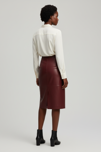 Jupe Crayon Cuir Rouge