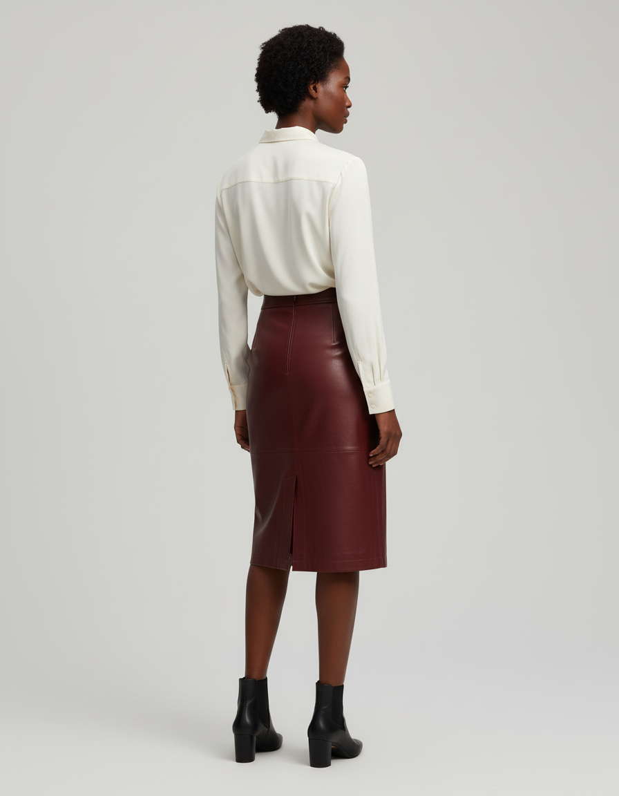 Jupe Crayon Cuir Rouge