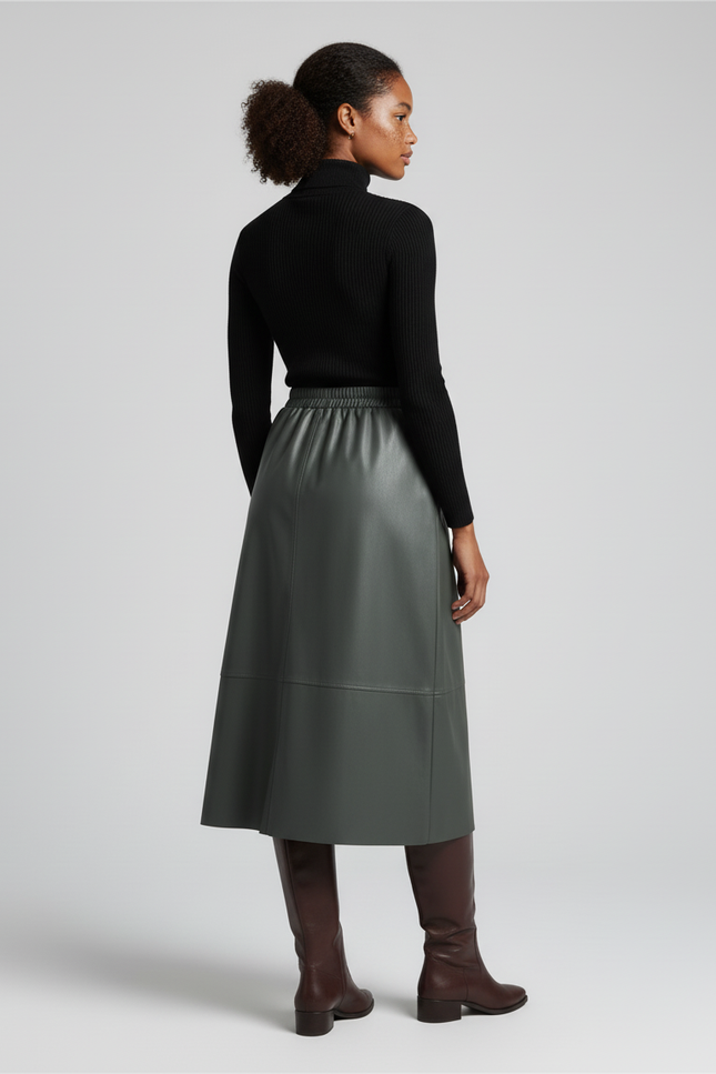 Jupe Simili Cuir Mi-Longue