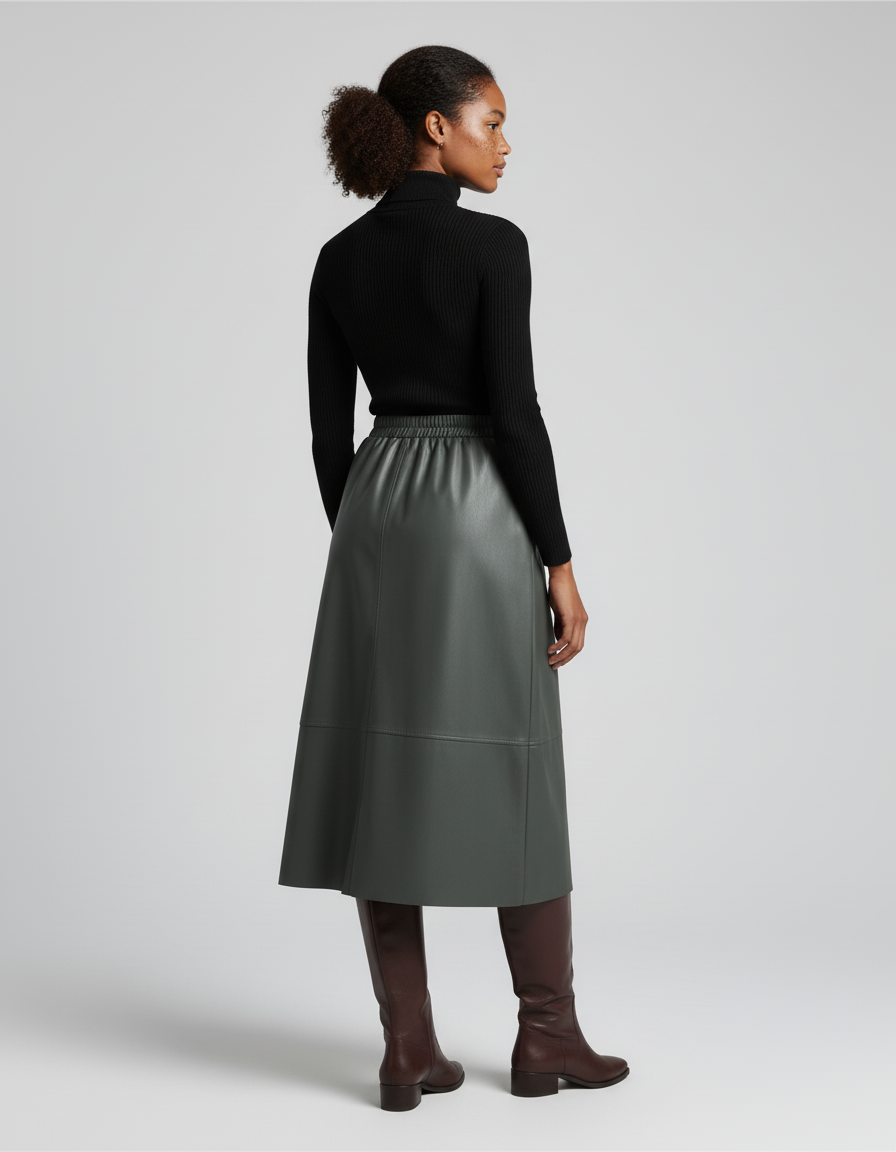Jupe Simili Cuir Mi-Longue