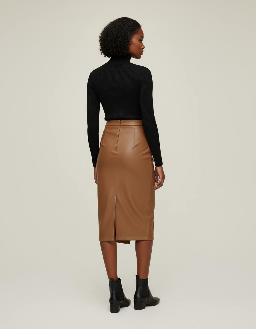Jupe Crayon Simili Cuir Camel