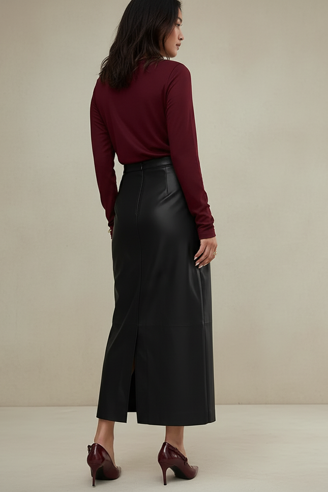 Jupe Cuir Noire Midi Élégante