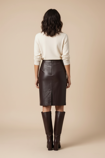 Jupe Crayon Cuir Véritable