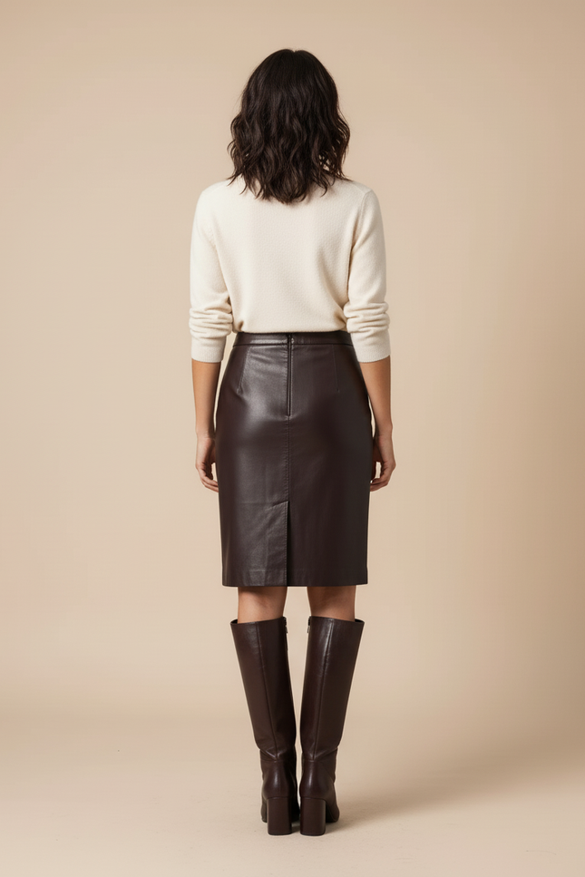 Jupe Crayon Cuir Véritable