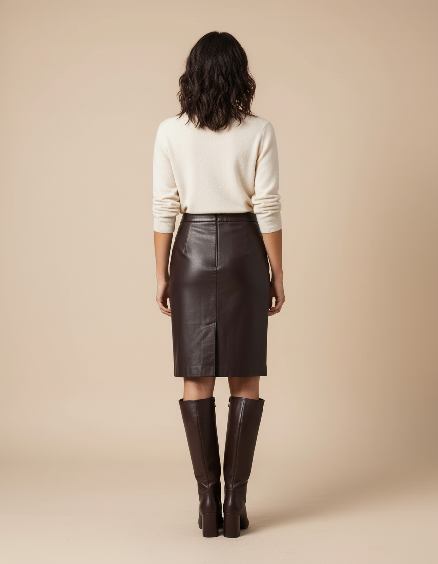 Jupe Crayon Cuir Véritable