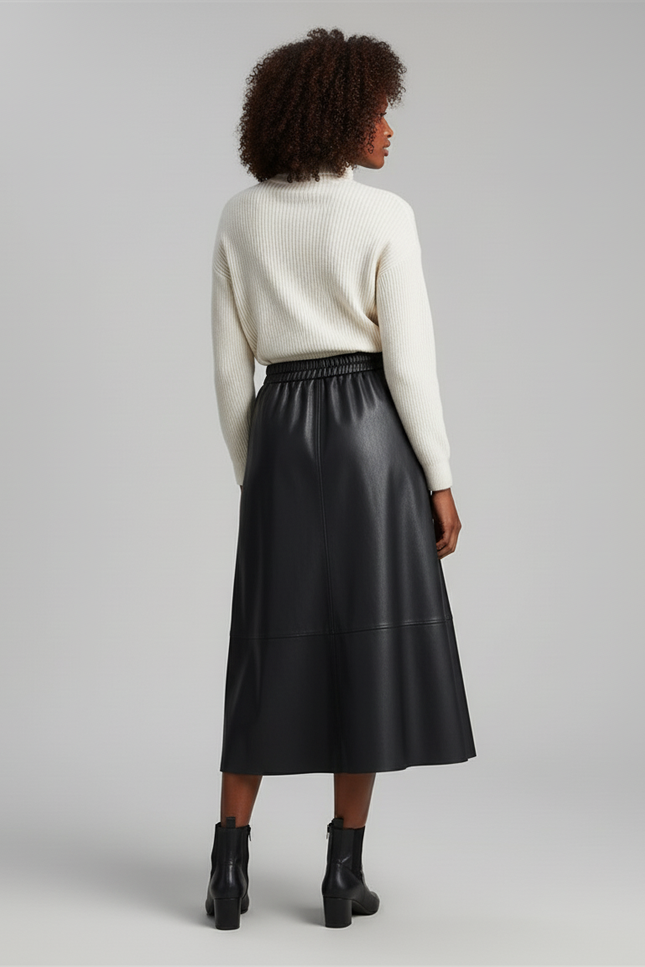 Jupe Midi Cuir Noir