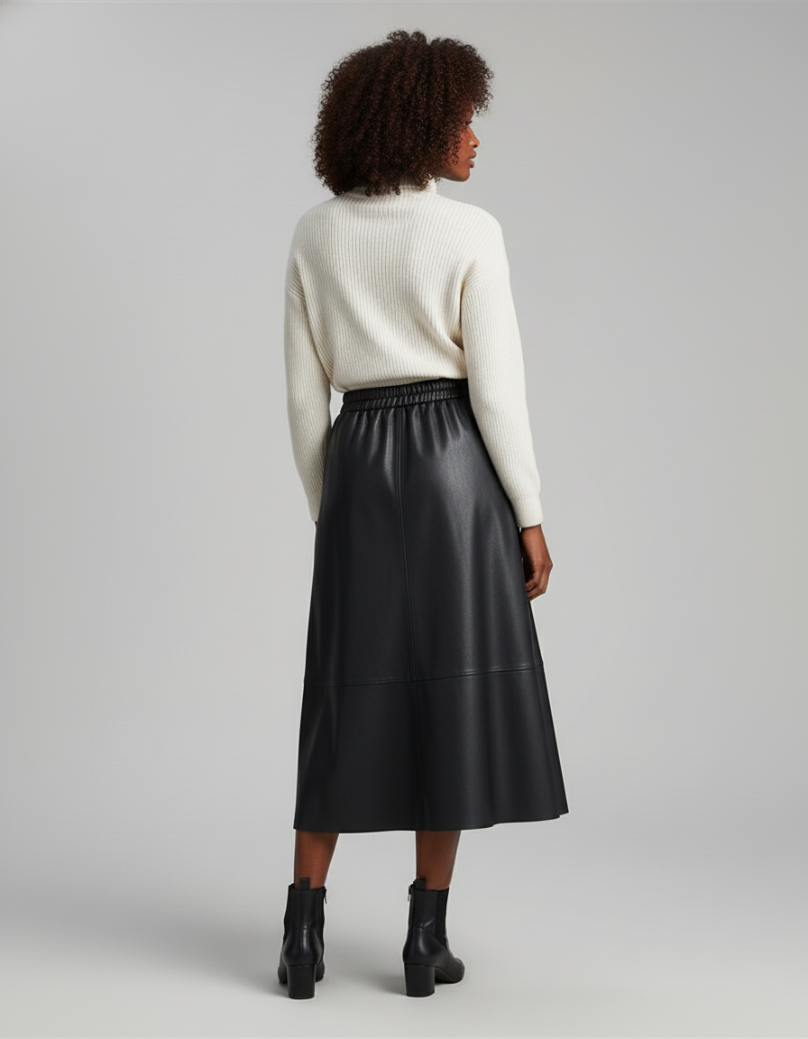 Jupe Midi Cuir Noir