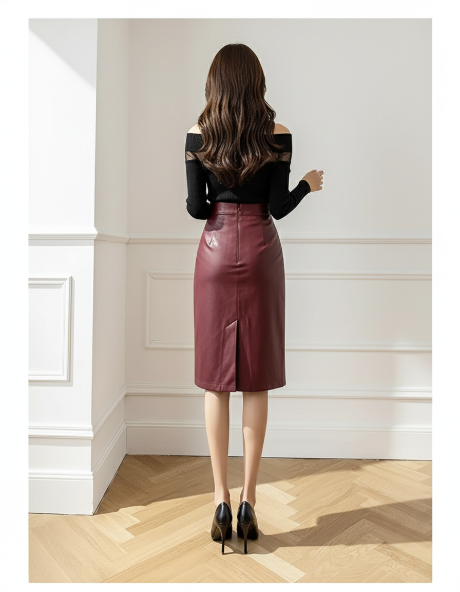 Jupe Simili Cuir Rouge