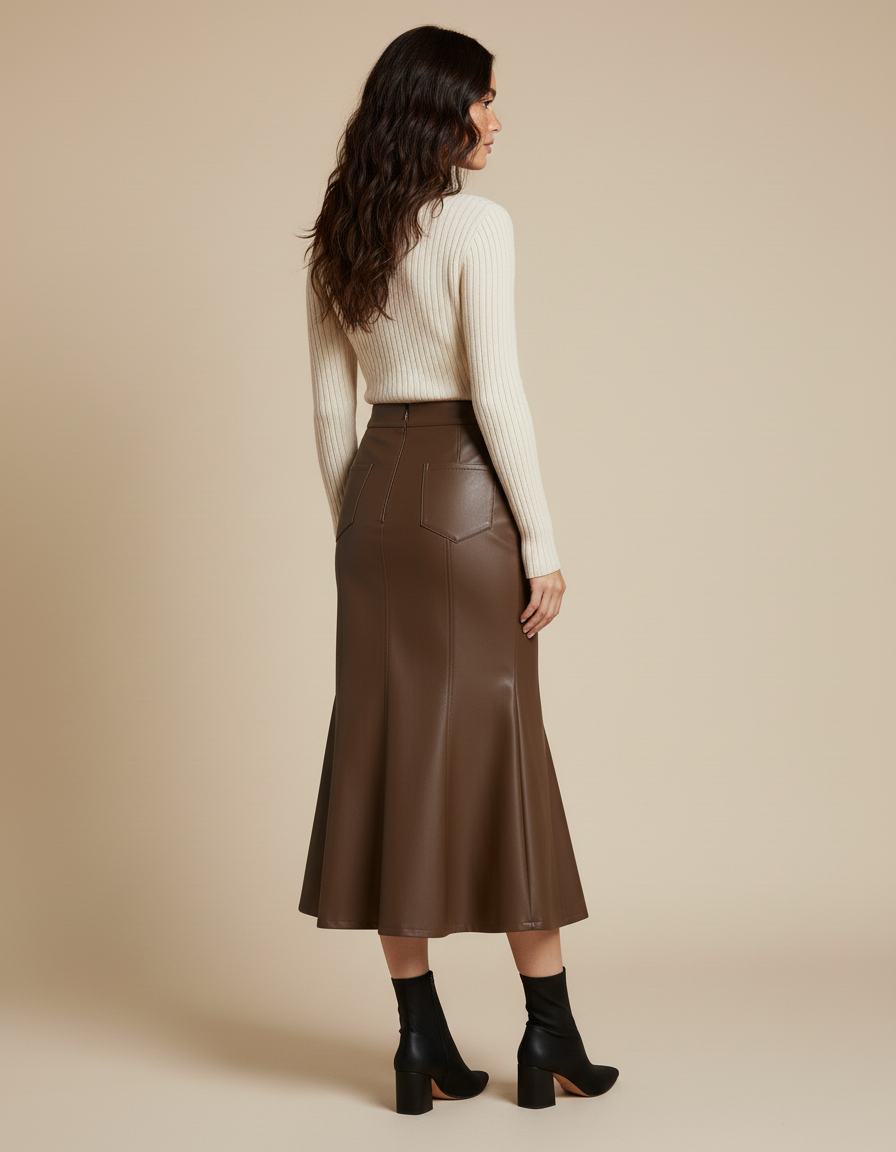 Jupe Cuir Marron Sirène Vintage