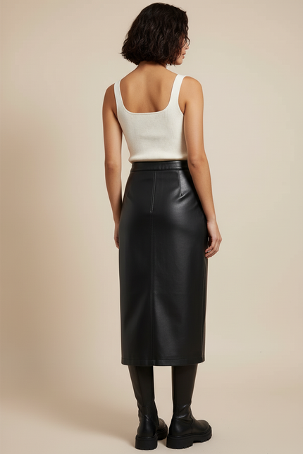 Jupe Cuir Longue Poches Chic
