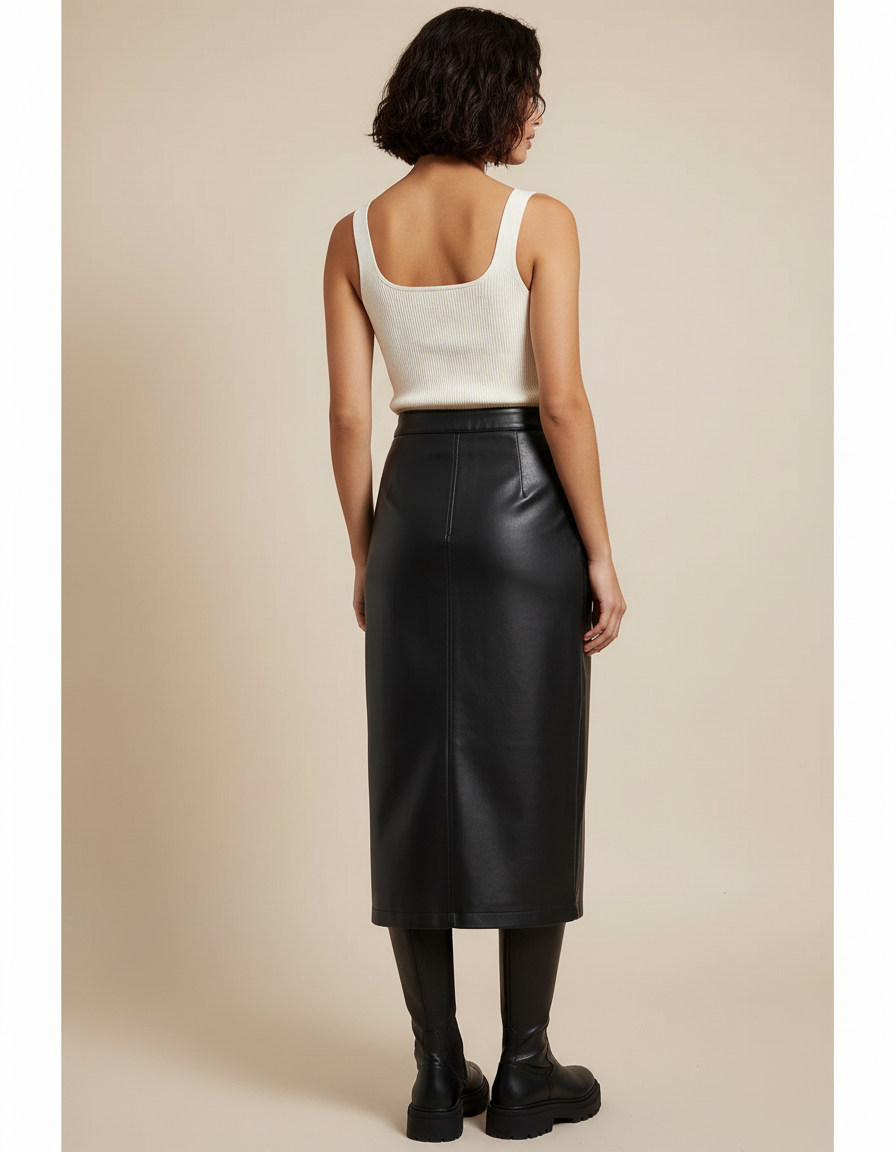 Jupe Cuir Longue Poches Chic