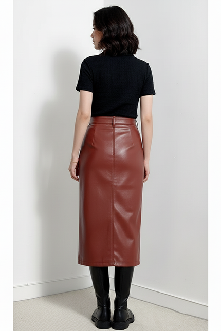 Jupe Cuir Longue Bordeaux Élégante