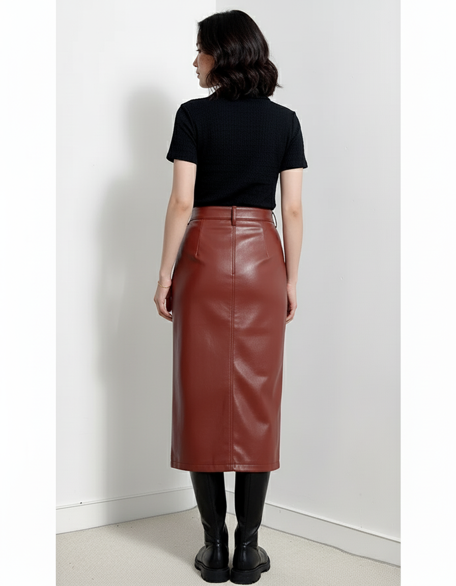 Jupe Cuir Longue Bordeaux Élégante