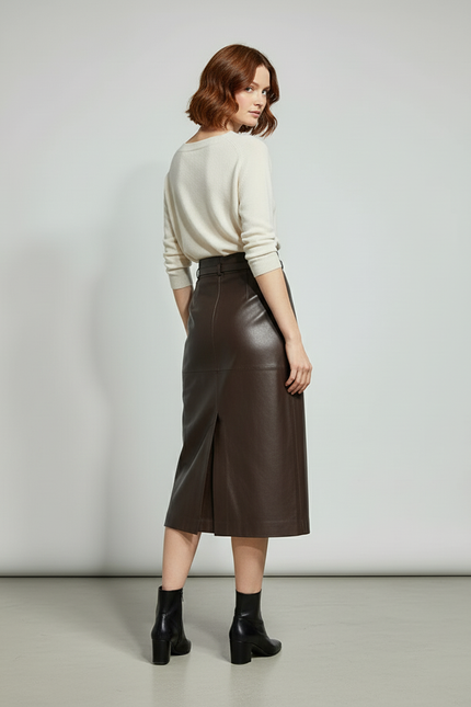 Jupe Cuir Marron Droite Chic