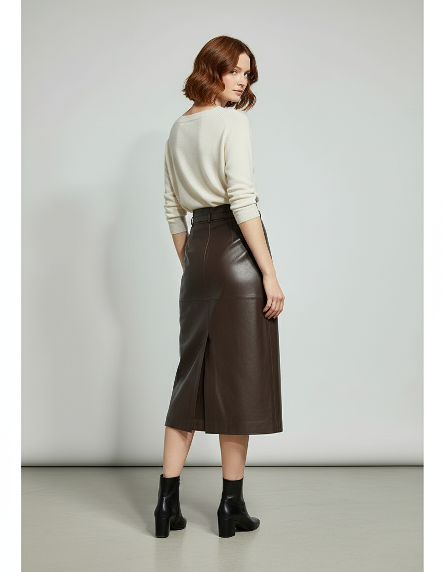 Jupe Cuir Marron Droite Chic