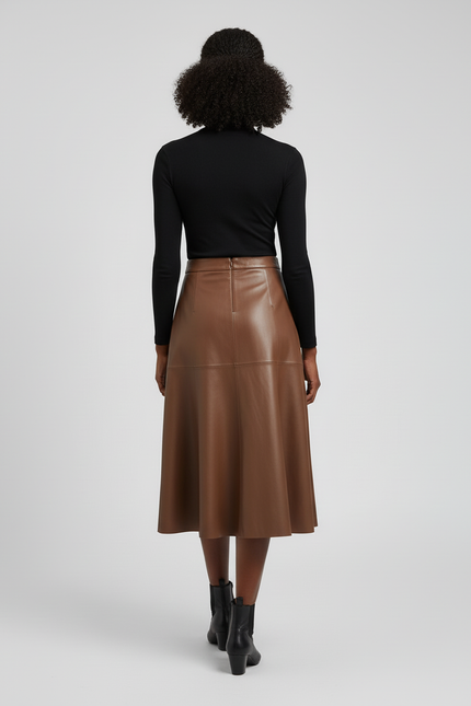 Jupe Cuir Camel Évasée Élégante
