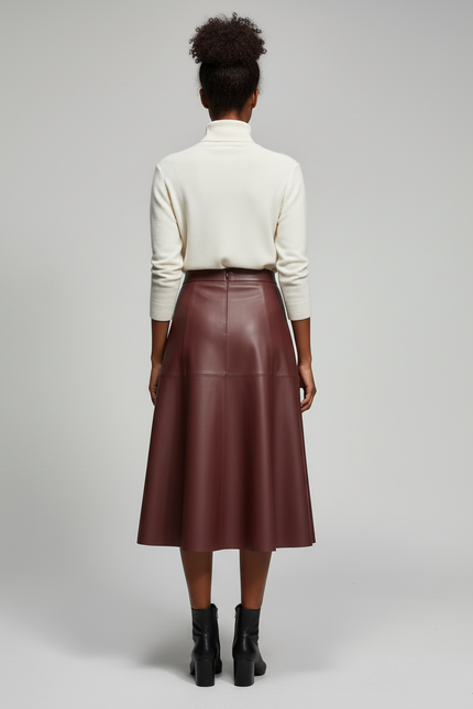 Jupe Cuir Bordeaux Évasée Élégante