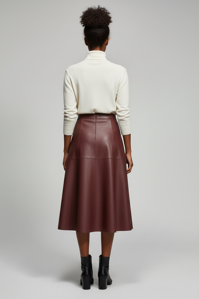 Jupe Cuir Bordeaux Évasée Élégante