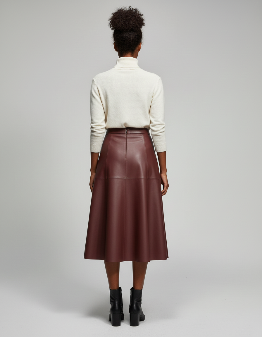 Jupe Cuir Bordeaux Évasée Élégante