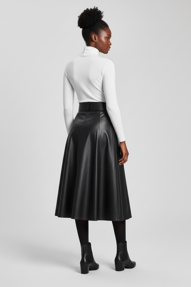 Jupe Cuir Noire Évasée Élégante