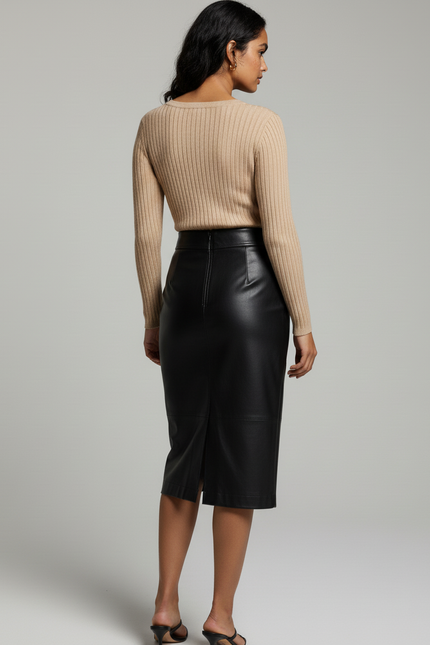 Jupe Crayon Cuir Noir