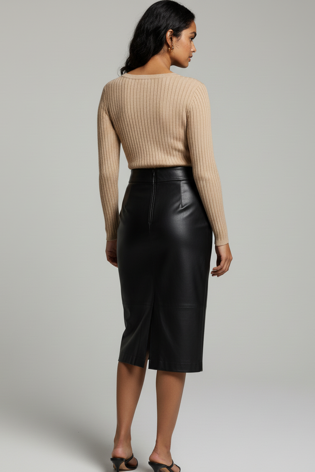 Jupe Crayon Cuir Noir