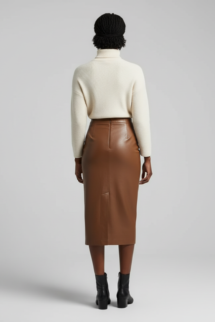 Jupe Cuir Marron Fendue Chic