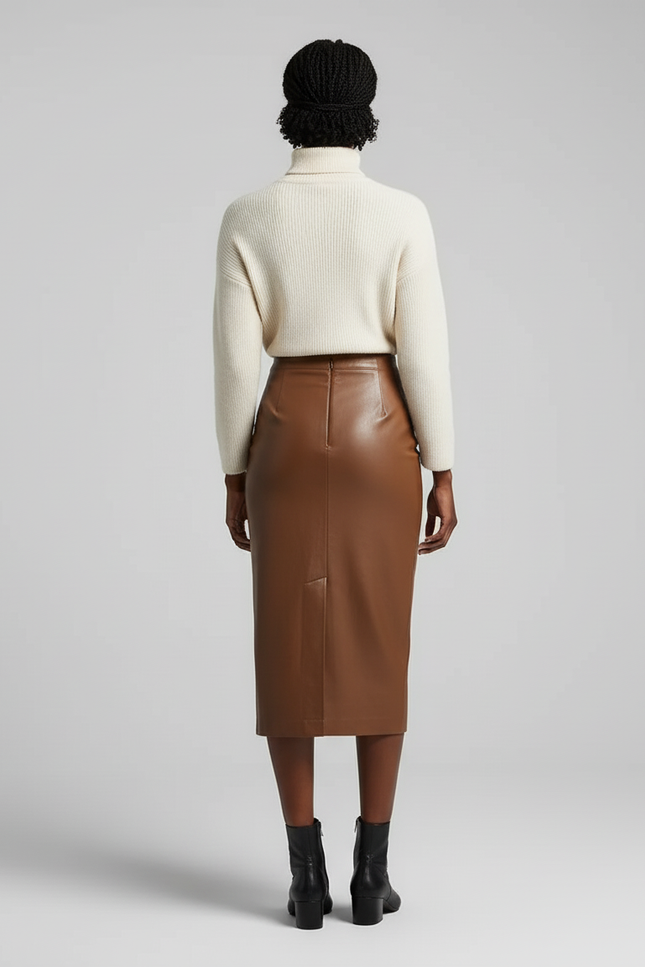 Jupe Cuir Marron Fendue Chic