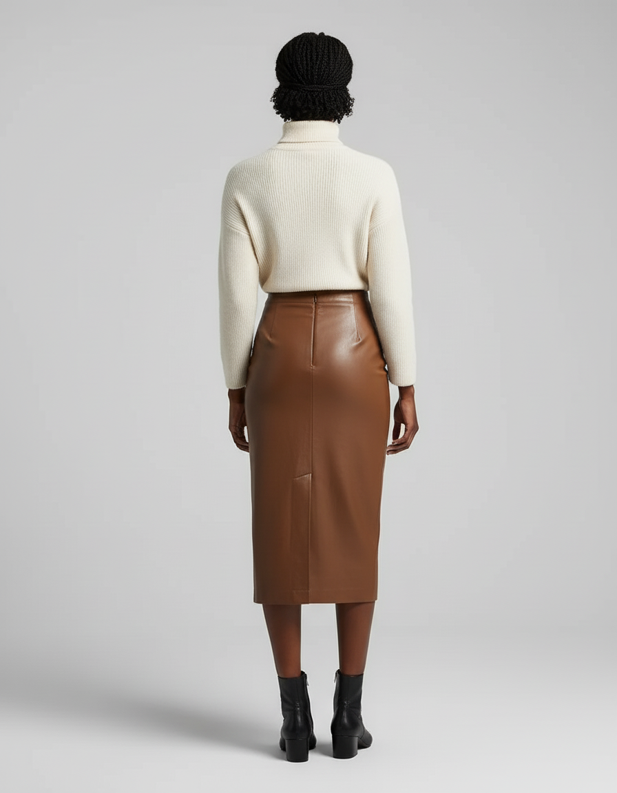 Jupe Cuir Marron Fendue Chic