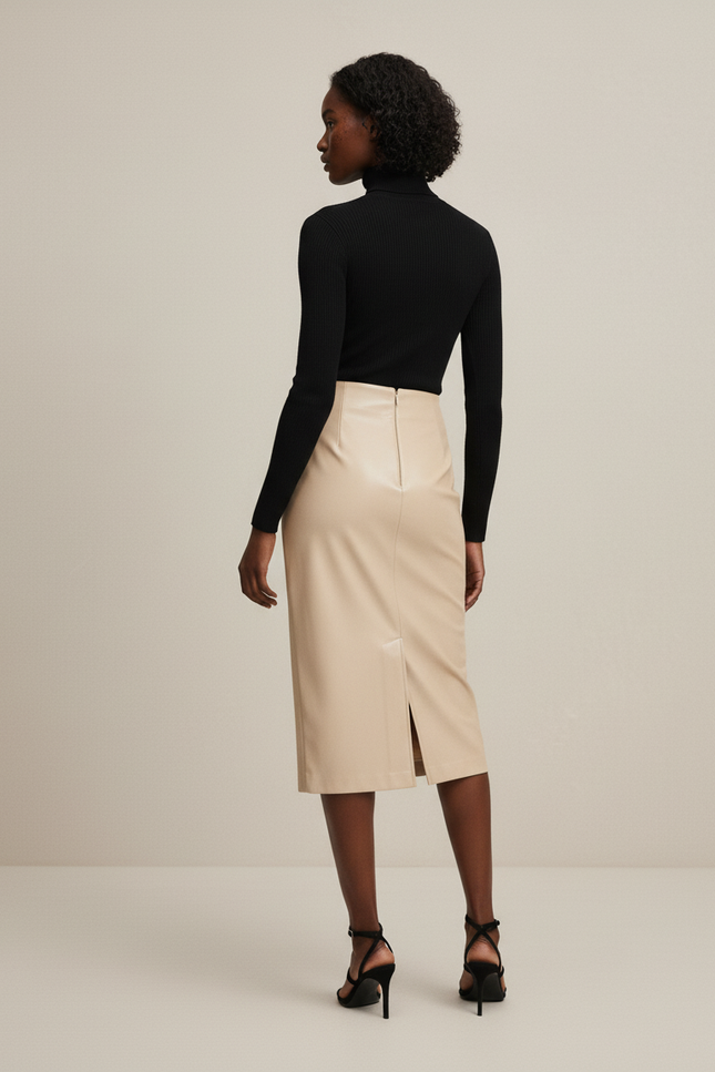 Jupe Cuir Beige Fendue Élégante