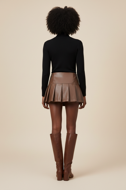 Jupe Cuir Plissée Marron Y2K