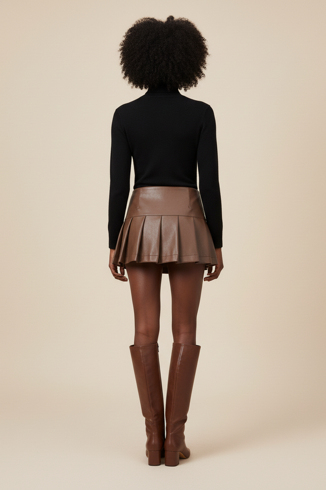 Jupe Cuir Plissée Marron Y2K