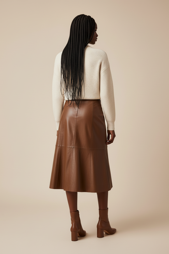Jupe Cuir Marron Évasée Chic