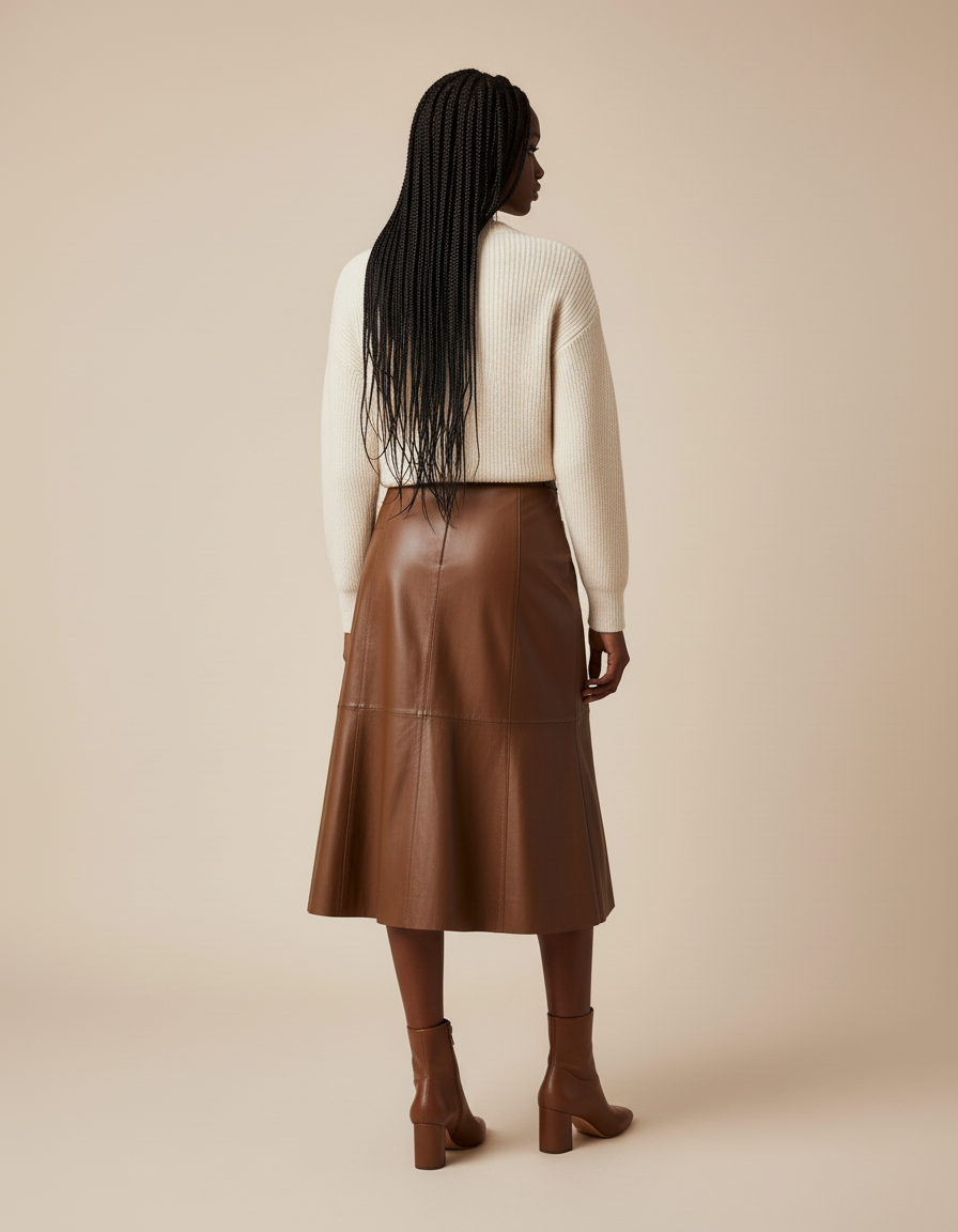 Jupe Cuir Marron Évasée Chic
