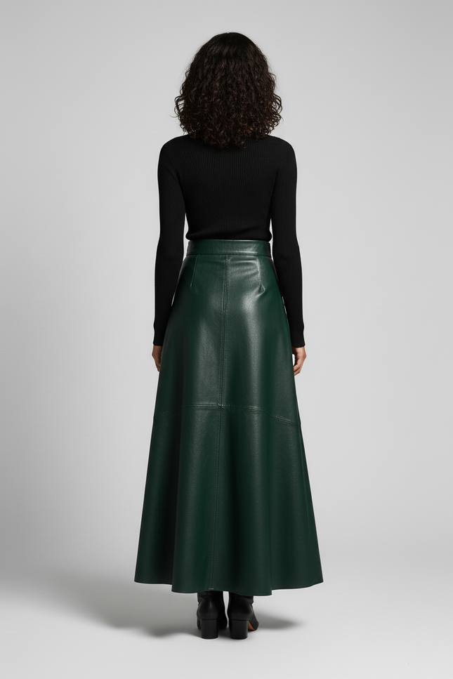 Jupe Cuir Vert Bouteille