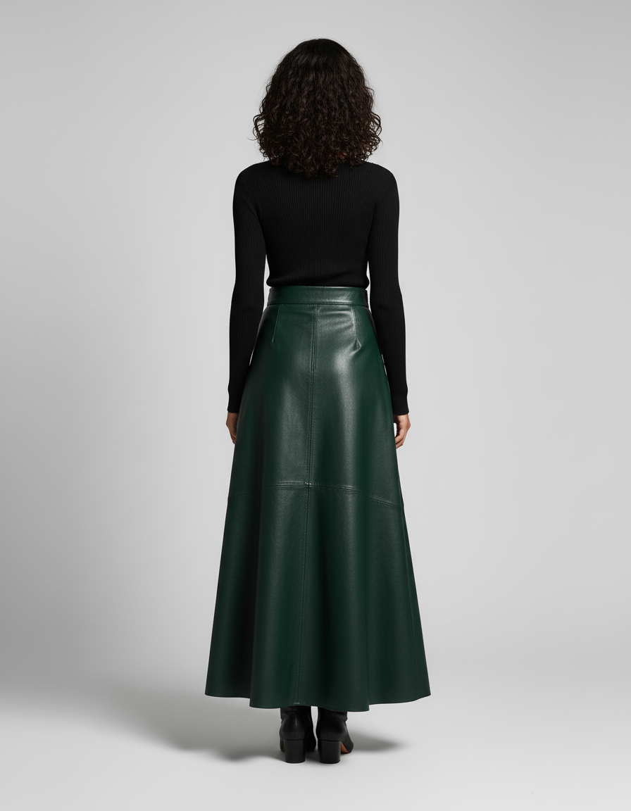 Jupe Cuir Vert Bouteille