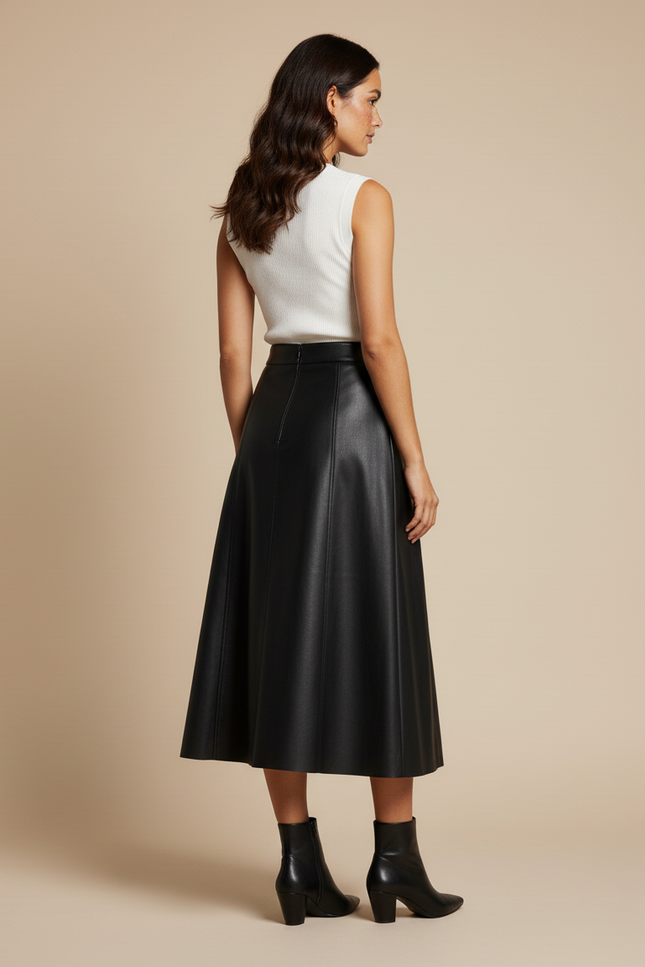 Jupe Cuir Noire Évasée Élégante Raffinée