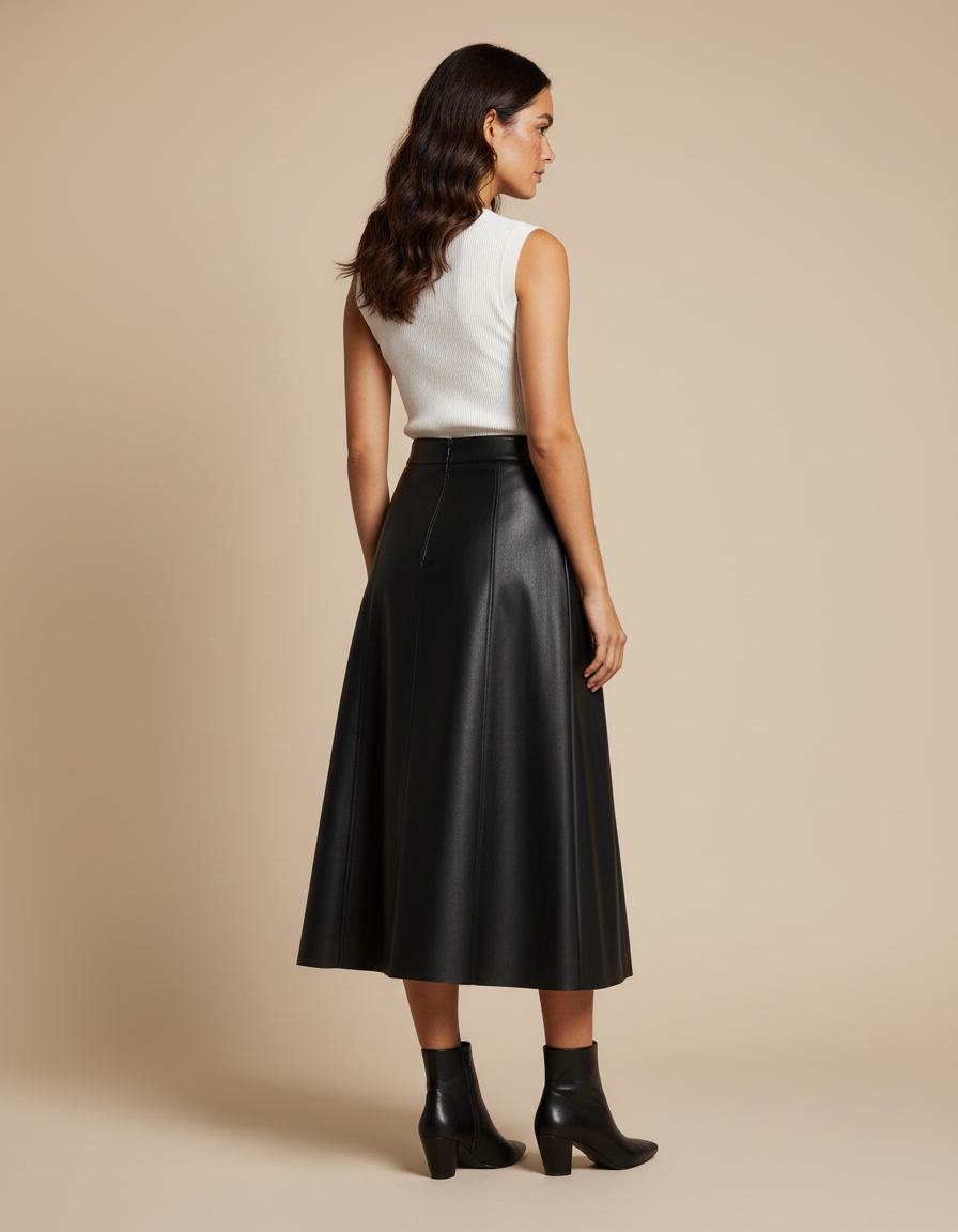 Jupe Cuir Noire Évasée Élégante Raffinée